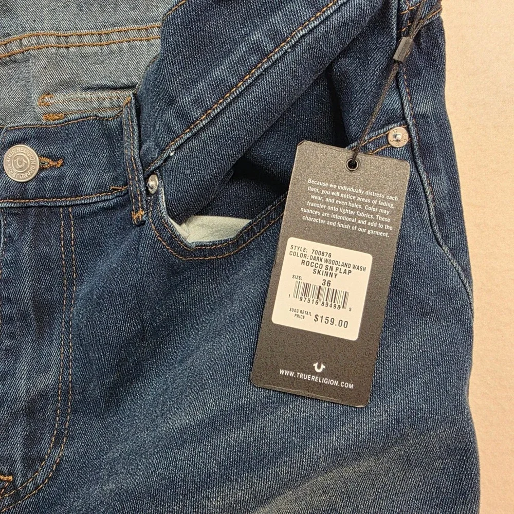 True Religion Men's Rocco Relaxed Skinny Jeans‎ Dark Woodland Wash 36x32 NWT